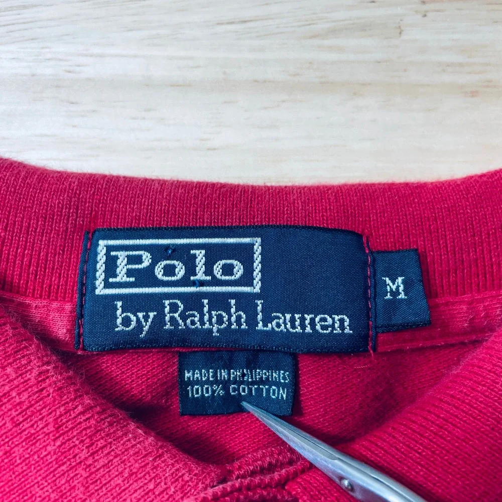 Polo Ralph Lauren Mens Red Short Sleeve Pique Cotton Polo Shirt Size M Navy Pony